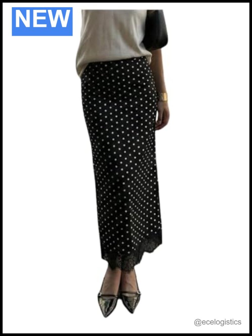 Women's Polka Dot Lace Trim Fishtail Flowy Maxi Skirt